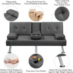 Yaheetech Convertible Sofa Bed Adjustable Couch Sleeper Modern Faux Leather Home Recliner Reversible Loveseat Folding Daybed Guest Bed, Removable Armrests, Cup Holders, 3 Angles, 772lb Capacity, Gray - Image 7