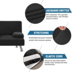 H.VERSAILTEX 4 Pieces Stretch Futon Covers Sofa Bed Slipcover with Removable Armrests and Cupholders Covers Furniture Protector High Spandex Small Checks Jacquard Fabric, Black - Image 5