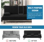 H.VERSAILTEX 4 Pieces Stretch Futon Covers Sofa Bed Slipcover with Removable Armrests and Cupholders Covers Furniture Protector High Spandex Small Checks Jacquard Fabric, Black - Image 6