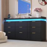 9 Drawer Dresser for Bedroom, Black Dresser with LED Lights and Power Outlet, Large Dressers Wooden Long Dressers, Triple Wide Drawer Organizer Cabinet for Bedroom, Entryway, Hallway - Image 7