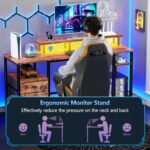 Furologee 61" Computer Desk with Power Outlet and LED Lights, Desk with Fabric File Cabinet Drawer, Large Reversible Table with Shelves and Monitor Stand, Writing Study Table for Home Office - Image 8