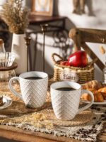 DOWAN Coffee Mugs Set of 6, 19 oz Large Mug, Ceramic Embossment Stoneware Tea Cups with Handle for Men Women, Handcrafted Mug Gift Set, Housewarming Wedding Gift - Image 3