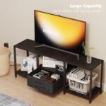 TV Stand with LED Lights, Entertainment Center with Open Shelves and Fabric Drawer, Media Console for 55 Inch TV, Television Stands for Living Room, Bedroom, Black - Image 6