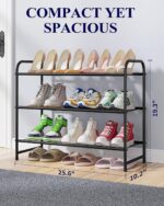 Kitsure Shoe Rack - Stainless Steel Shoe Organizer, Sturdy Shoe Rack for Closet and Front Door Entrance, Free Standing Shoe Shelf, Closet Organizers and Storage, 25.6" Wide - 3 Tier, Black - Image 4