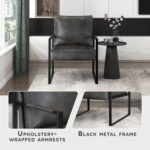 Lexicon Modern Accent Chair, Faux Leather Upholstered Living Room Chair With Wrapped Armrests,Arm Chair With Black Metal Frame,Comfy Single Chair For Living Room/Bedroom/Reading Room/Office,Dark Brown - Image 4