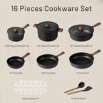 CAROTE Nonstick Pots and Pans, Induction Cookware Set Kitchen Cooking Sets, Non Stick w/Frying Pan (PFOS, PFOA Free), Black, 16pcs - Image 3