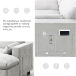 Merax 86.5" Sectional Sofa with Storage Pockets & Removable Ottomans, 5 Seat U Shaped Sleeper Cloud Couch Set, Convertible L-Shaped Chenille Upholstered SofaBed for Living Room and Apartment, Grey - Image 5