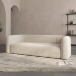Acanva Luxury Modern Tight Curved Back Velvet Sofa, Minimalist Style Comfy Couch for Living Room Apartment, 3 Seater, Cream - Image 9