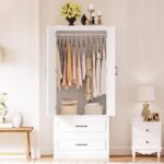 LIKIMIO Armoire Wardrobe Closet with 2 Doors and 2 Drawers 70" H x 28" W Wooden Bedroom Freestanding Wardrobe Combination for Hanging Clothes, White - Image 9