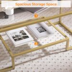 Yaheetech Gold Coffee Table, 42" Rectangular Glass Coffee Table for Living Room, 2-Tier Center Tea Tables with Metal Frame for Small Space, Apartment, Office - Image 7