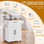 Yaheetech Kitchen Cart with Bamboo Tabletop, 32" Width Rolling Kitchen Island with Drawer and Adjustable Shelf, Storage Cabinet with Spice Rack Towel Bar for Dining Room Kitchen Living Room, White - Image 10