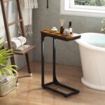 QEEIG Narrow C Shaped Side Table Set of 2 Living Room Sets Slim Couch Tray Tables Skinny Thin Small Farmhouse 7 inch Width, Rustic Brown (017-18BN) - Image 7