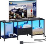 TV Stand with LED Lights, Entertainment Center with Open Shelves and Fabric Drawer, Media Console for 55 Inch TV, Television Stands for Living Room, Bedroom, Black - Image 2