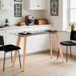 ivinta Glass Office Desk, 43" Rectangular Computer Desk with Solid Wood Legs, Modern Vanity Table for Living Room, Office, Dining Room, TAM-WT - Image 3