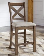 Signature Design by Ashley Moriville Rustic Farmhouse 24.5" Upholstered Barstool, 2 Count, Beige & Brown - Image 3