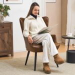 Furniliving PU Leather Accent Chair for Living Room, Upholstered Reading Chair with High Backrest, Tufted-Button Wingback Armchair for Bedroom, Dressing Room, Home Office, Brown - Image 5