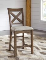 Signature Design by Ashley Moriville Rustic Farmhouse 24.5" Upholstered Barstool, 2 Count, Beige & Brown - Image 5