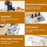 Yaheetech Kitchen Cart with Bamboo Tabletop, 32" Width Rolling Kitchen Island with Drawer and Adjustable Shelf, Storage Cabinet with Spice Rack Towel Bar for Dining Room Kitchen Living Room, White - Image 9