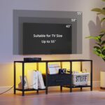 TV Stand with LED Lights, Entertainment Center with Open Shelves and Fabric Drawer, Media Console for 55 Inch TV, Television Stands for Living Room, Bedroom, Black - Image 7