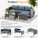 Shintenchi Outdoor Patio Furniture Sets, Wicker Patio sectional Sets 3-Piece, All Weather Wicker Rattan Patio Seating Sofas with Glass Coffee Table and Cushion - Image 6