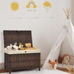 Wicker Storage Basket with Lid,Rattan Shelf Basket with Removable Liner Bag,160L Storage Bin,Storage Trunk with Heightened Feet,Storage Container for Wardrobe,Home Organizer - Image 5