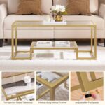 Yaheetech Gold Coffee Table, 42" Rectangular Glass Coffee Table for Living Room, 2-Tier Center Tea Tables with Metal Frame for Small Space, Apartment, Office - Image 8