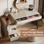 Tribesigns Vanity Desk with 5 Drawers, Makeup Table with Reversible Drawer Cabinet Printer Stand, Modern Computer Desk Dressing Table for Bedroom Office, Gloss Beige (No Mirrors) - Image 7