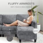 COLAMY 118" U-Shaped Sectional Couch, 4-Seat Modular Sofa with 2 Ottomans and Foldable Side Table, Grey for Living Room - Image 6