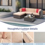 Vongrasig 5 Piece Patio Furniture Sets, Outdoor Patio Set Sectional Sofa, All-Weather PE Rattan Outdoor Couch with Ottoman, Glass Table for Garden, Backyard, Porch, Beige - Image 6