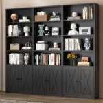 Shintenchi Bookshelf, Industrial Bookshelves and Bookcases with Doors Floor Standing 6 Shelf Display Storage Shelves 70.6 inches Tall Bookcase for Home Office, Living Room (Black) - Image 3