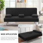 H.VERSAILTEX 4 Pieces Stretch Futon Covers Sofa Bed Slipcover with Removable Armrests and Cupholders Covers Furniture Protector High Spandex Small Checks Jacquard Fabric, Black - Image 8