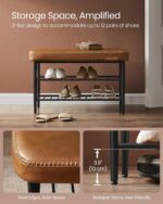 VASAGLE EKHO Collection - Shoe Rack Bench, Storage Bench for Entryway, Synthetic Leather with Stitching, Mid-Century Modern, Loads 300 lb, 11.8 x 31.5 x 19.7 Inches, Caramel Brown ULSB054K01 - Image 9