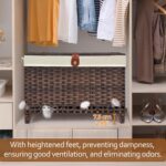 Wicker Storage Basket with Lid,Rattan Shelf Basket with Removable Liner Bag,160L Storage Bin,Storage Trunk with Heightened Feet,Storage Container for Wardrobe,Home Organizer - Image 4
