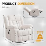 Rocker Recliner, Glider Recliner Chairs for Adults, 360° Swivel Rocking Chair with Massage and Heating, Nursery Chair with Storage and USB Charging for Living Room, Bedroom, Nursery - Image 3