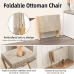 Foldable Foot Stool Ottoman, Modern Foot Rest with Bamboo X Legs & Thick Foam Cushion, Folding Foot Stools Small Padded for Bedroom Living Room, Makeup Vanity Stool Chair (Natural - Brown) - Image 5