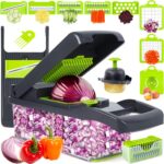 Vegetable Chopper Mandoline Slicer,Veggie Chopper, Multifunctional 10 in 1 Food Choppers, Kitchen Vegetable Slicer Dicer Cutter,Onion Mincer,Cheese,Colander Basket,Kitchen Gadgets (Gray/Green) (Grey) - Image 2