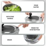 5.3Qt Stainless Steel Salad Spinner with Stop Button, BPA-Free Vegetable Lettuce Spinner, Transparent Lid & Drainage Hole, Non-Slip Base, Dishwasher Safe Fruit Washer - Image 5