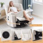 Rocker Recliner, Glider Recliner Chairs for Adults, 360° Swivel Rocking Chair with Massage and Heating, Nursery Chair with Storage and USB Charging for Living Room, Bedroom, Nursery - Image 6