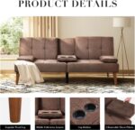 COLAMY Futon Sofa Bed-Fabric Small Couch, Lounge Convertible with 2 Cup Holders, Removable Soft Armrest, Adjustable Backrest for Dorm/Bedroom/College - Image 5