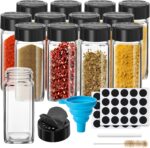 Saiveina 12 Pack Glass Spice Jars with Labels, 4oz Spices Containers Spice Jars with Black Shaker Lids, Empty Containers for Spice, Silicone Funnel and Pen Included - Image 2