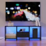 TV Stand with LED Lights, Entertainment Center with Open Shelves and Fabric Drawer, Media Console for 55 Inch TV, Television Stands for Living Room, Bedroom, Black - Image 3
