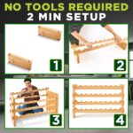 NutriChef 36 Bottle Wine Rack Stackable Bamboo Freestanding, 4-Tier Modular Shelf, Sturdy Wobble Free, Upgraded 2026 Design, Easy No-Tool Assembly for Kitchen, Cellar or Bar Storage 33.5" x 10" x 21" - Image 6
