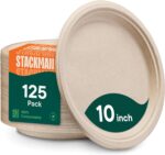 Paper Plates, 100% Compostable Heavy Duty Disposable 10 Inch Plate - [125-Pack] - {PFAS-Free} - {BPI Certified} Eco-Friendly, Biodegradable Bagasse - Image 2