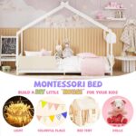 Timy House Shape Twin Size Montessori House Bed Metal Floor Bed with Storage Rack and Caddy Twin Bedframe for Kids No Box Spring Needed White - Image 6
