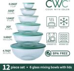 COOK WITH COLOR 12 Pc Glass Mixing Bowl Set with Lids – Borosilicate Glass Nesting Bowls for Cooking, Baking and Meal Prep, Fluted Sage - Image 4