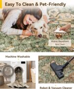 Area Rugs 5'x7' Washable Non-Slip, Floral Vintage Distress Print Pattern Medallion Carpet for Living Room Bedroom Dining Room, Brick Red Rust Neutral Brown Burnt Orange Green - Image 5