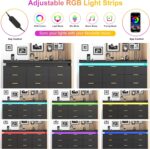 9 Drawer Dresser for Bedroom, Black Dresser with LED Lights and Power Outlet, Large Dressers Wooden Long Dressers, Triple Wide Drawer Organizer Cabinet for Bedroom, Entryway, Hallway - Image 5