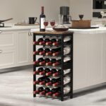 6 Tier Bamboo Wine Rack Freestanding Floor, 24 Bottles Wine Storage Shelves with Table Top, Stackable Wine Display Rack for Kitchen, Bar, Dining Room, Rustic Brown and Black - Image 3