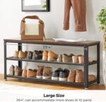 VASAGLE 3-Tier Shoe Rack, Shelf Storage Bench with Metal Mesh Shelves and Seat, Free Standing Shoe Organizer for Entryway, 11.8 x 39.4 x 17.7 Inches, Rustic Brown and Black ULBS078B01 - Image 8