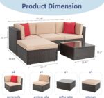 Vongrasig 5 Piece Patio Furniture Sets, Outdoor Patio Set Sectional Sofa, All-Weather PE Rattan Outdoor Couch with Ottoman, Glass Table for Garden, Backyard, Porch, Beige - Image 4